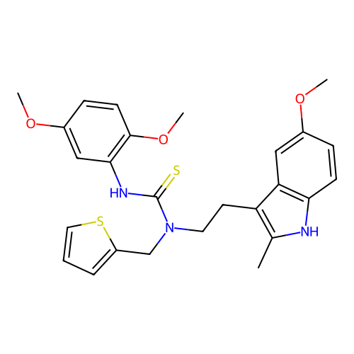 1-(2,5-dimethoxyphenyl)-3-[2-(5-methoxy-2-methyl-1H-indol-3-yl)ethyl]-3-[(thiophen-2-yl)methyl]thiourea structure