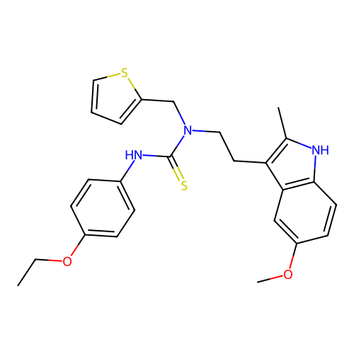 1-(4-ethoxyphenyl)-3-[2-(5-methoxy-2-methyl-1H-indol-3-yl)ethyl]-3-[(thiophen-2-yl)methyl]thiourea structure