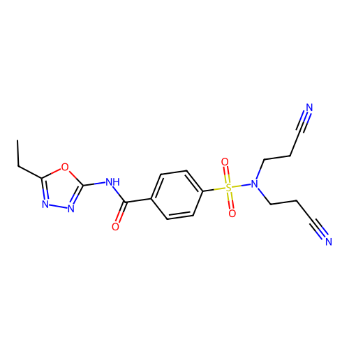 4-[bis(2-cyanoethyl)sulfamoyl]-N-(5-ethyl-1,3,4-oxadiazol-2-yl)benzamide structure
