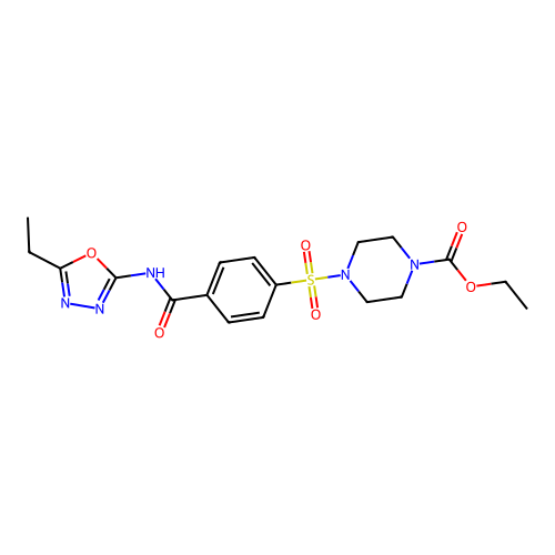 ethyl 4-((4-((5-ethyl-1,3,4-oxadiazol-2-yl)carbamoyl)phenyl)sulfonyl)piperazine-1-carboxylate structure
