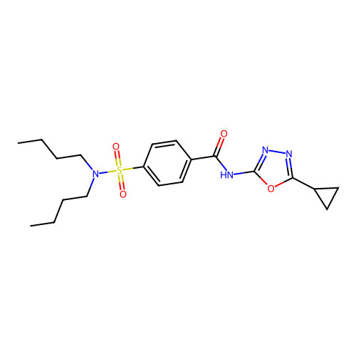 N-(5-cyclopropyl-1,3,4-oxadiazol-2-yl)-4-(dibutylsulfamoyl)benzamide structure