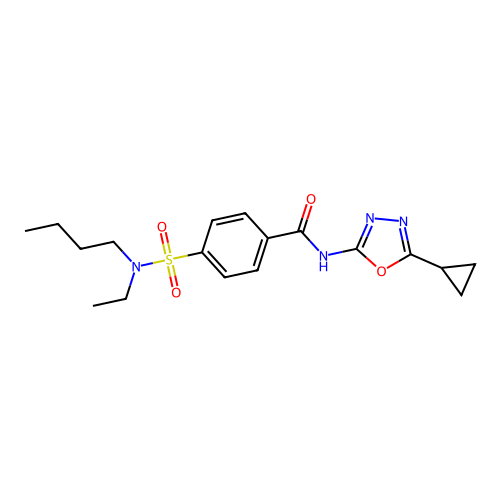 4-[butyl(ethyl)sulfamoyl]-N-(5-cyclopropyl-1,3,4-oxadiazol-2-yl)benzamide structure
