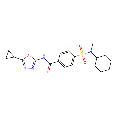 4-[cyclohexyl(methyl)sulfamoyl]-N-(5-cyclopropyl-1,3,4-oxadiazol-2-yl)benzamide structure