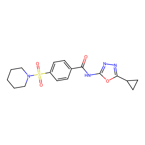 N-(5-cyclopropyl-1,3,4-oxadiazol-2-yl)-4-(piperidin-1-ylsulfonyl)benzamide structure