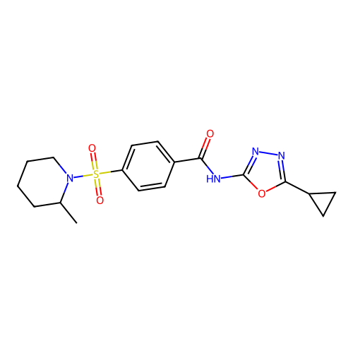 N-(5-cyclopropyl-1,3,4-oxadiazol-2-yl)-4-((2-methylpiperidin-1-yl)sulfonyl)benzamide structure