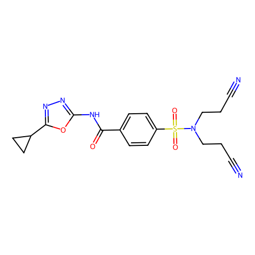 4-[bis(2-cyanoethyl)sulfamoyl]-N-(5-cyclopropyl-1,3,4-oxadiazol-2-yl)benzamide structure