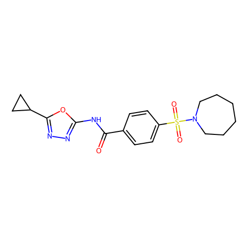 4-(azepan-1-ylsulfonyl)-N-(5-cyclopropyl-1,3,4-oxadiazol-2-yl)benzamide structure