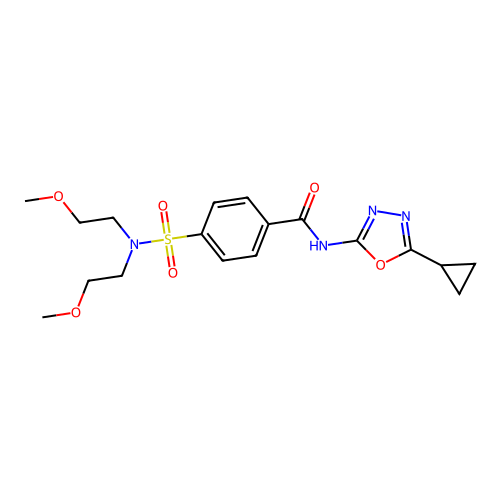 4-[bis(2-methoxyethyl)sulfamoyl]-N-(5-cyclopropyl-1,3,4-oxadiazol-2-yl)benzamide structure