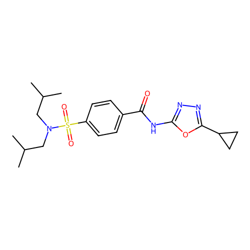 4-[bis(2-methylpropyl)sulfamoyl]-N-(5-cyclopropyl-1,3,4-oxadiazol-2-yl)benzamide structure