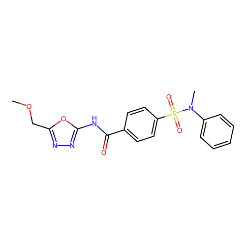 N-[5-(methoxymethyl)-1,3,4-oxadiazol-2-yl]-4-[methyl(phenyl)sulfamoyl]benzamide structure