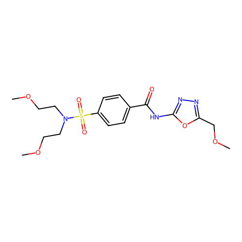 4-[bis(2-methoxyethyl)sulfamoyl]-N-[5-(methoxymethyl)-1,3,4-oxadiazol-2-yl]benzamide structure