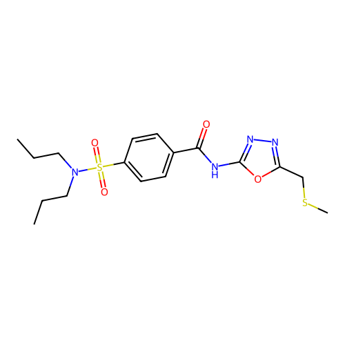 4-(dipropylsulfamoyl)-N-[5-[(methylthio)methyl]-1,3,4-oxadiazol-2-yl]benzamide structure