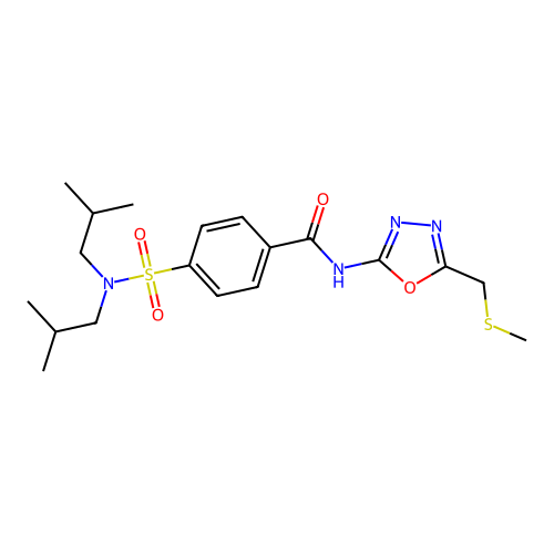 4-[(diisobutylamino)sulfonyl]-N-{5-[(methylthio)methyl]-1,3,4-oxadiazol-2-yl}benzamide structure