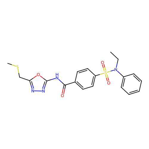4-[ethyl(phenyl)sulfamoyl]-N-[5-(methylsulfanylmethyl)-1,3,4-oxadiazol-2-yl]benzamide structure