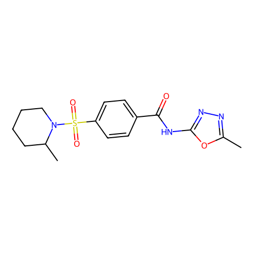 N-(5-methyl-1,3,4-oxadiazol-2-yl)-4-[(2-methylpiperidin-1-yl)sulfonyl]benzamide structure