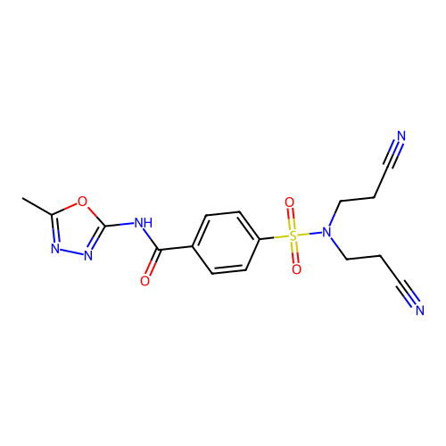 4-[bis(2-cyanoethyl)sulfamoyl]-N-(5-methyl-1,3,4-oxadiazol-2-yl)benzamide structure