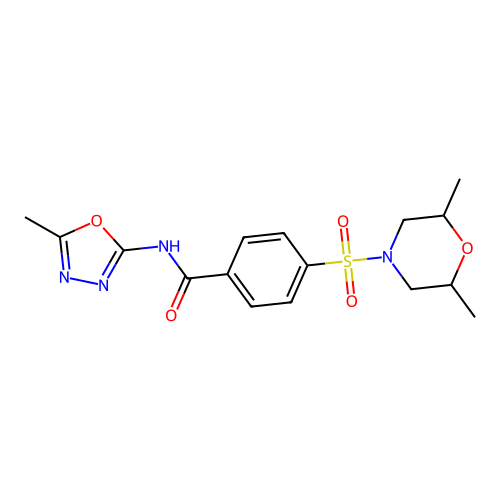 4-((2,6-dimethylmorpholino)sulfonyl)-N-(5-methyl-1,3,4-oxadiazol-2-yl)benzamide structure