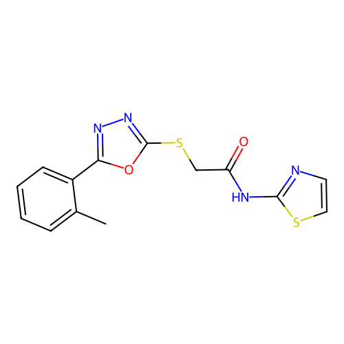 2-{[5-(2-methylphenyl)-1,3,4-oxadiazol-2-yl]sulfanyl}-N-(1,3-thiazol-2-yl)acetamide structure