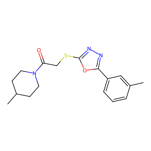 2-{[5-(3-methylphenyl)-1,3,4-oxadiazol-2-yl]sulfanyl}-1-(4-methylpiperidin-1-yl)ethan-1-one structure