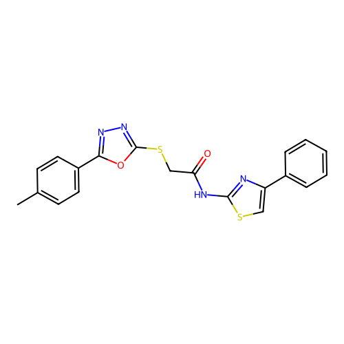 2-{[5-(4-methylphenyl)-1,3,4-oxadiazol-2-yl]sulfanyl}-N-(4-phenyl-1,3-thiazol-2-yl)acetamide structure