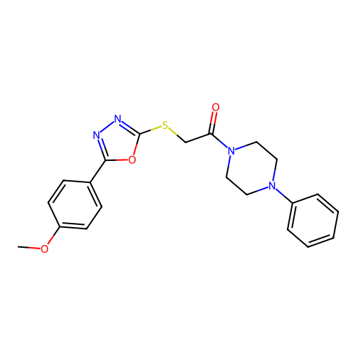 2-((5-(4-methoxyphenyl)-1,3,4-oxadiazol-2-yl)thio)-1-(4-phenylpiperazin-1-yl)ethanone structure