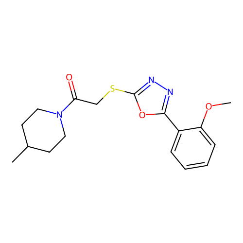 1-({[5-(2-Methoxyphenyl)-1,3,4-oxadiazol-2-yl]thio}acetyl)-4-methylpiperidine structure