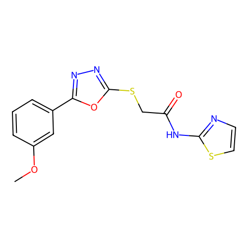 2-((5-(3-methoxyphenyl)-1,3,4-oxadiazol-2-yl)thio)-N-(thiazol-2-yl)acetamide structure