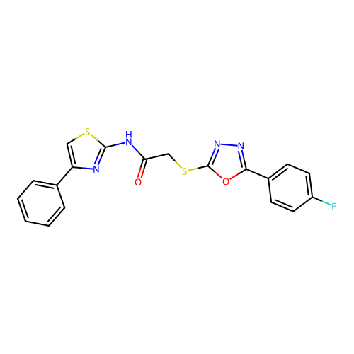 2-((5-(4-fluorophenyl)-1,3,4-oxadiazol-2-yl)thio)-N-(4-phenylthiazol-2-yl)acetamide structure