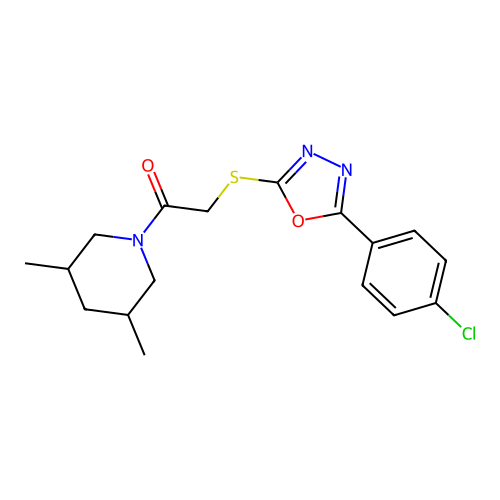 2-{[5-(4-chlorophenyl)-1,3,4-oxadiazol-2-yl]sulfanyl}-1-(3,5-dimethylpiperidin-1-yl)ethan-1-one structure