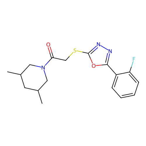 1-(3,5-dimethylpiperidin-1-yl)-2-{[5-(2-fluorophenyl)-1,3,4-oxadiazol-2-yl]sulfanyl}ethan-1-one structure