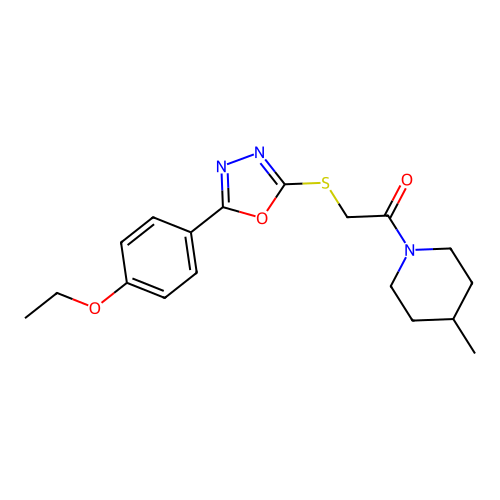 2-((5-(4-ethoxyphenyl)-1,3,4-oxadiazol-2-yl)thio)-1-(4-methylpiperidin-1-yl)ethanone structure
