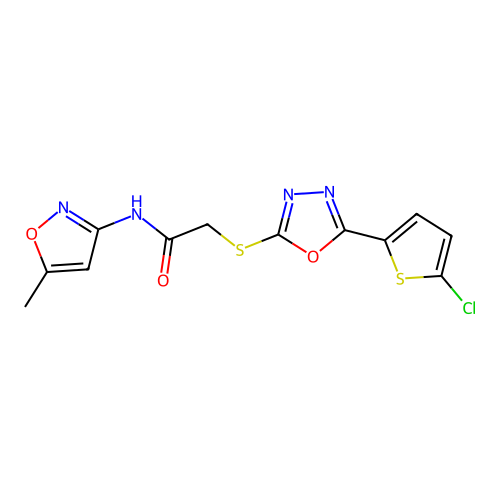 2-{[5-(5-chlorothiophen-2-yl)-1,3,4-oxadiazol-2-yl]sulfanyl}-N-(5-methyl-1,2-oxazol-3-yl)acetamide structure