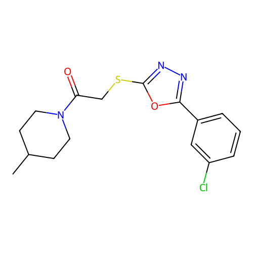 2-{[5-(3-chlorophenyl)-1,3,4-oxadiazol-2-yl]sulfanyl}-1-(4-methylpiperidin-1-yl)ethan-1-one structure