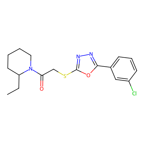 2-((5-(3-chlorophenyl)-1,3,4-oxadiazol-2-yl)thio)-1-(2-ethylpiperidin-1-yl)ethanone structure