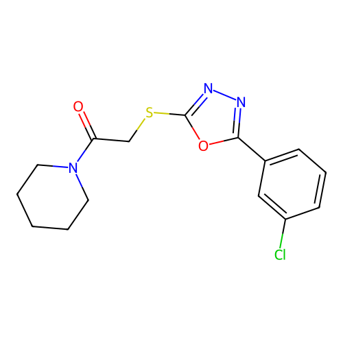 2-[[5-(3-Chlorophenyl)-1,3,4-oxadiazol-2-yl]sulfanyl]-1-piperidin-1-ylethanone structure