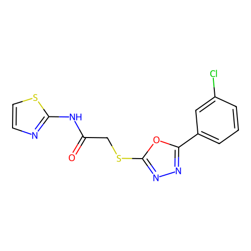 2-[[5-(3-chlorophenyl)-1,3,4-oxadiazol-2-yl]sulfanyl]-N-(1,3-thiazol-2-yl)acetamide structure