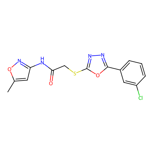 2-((5-(3-chlorophenyl)-1,3,4-oxadiazol-2-yl)thio)-N-(5-methylisoxazol-3-yl)acetamide structure