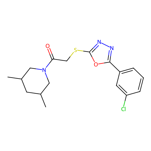 2-{[5-(3-chlorophenyl)-1,3,4-oxadiazol-2-yl]sulfanyl}-1-(3,5-dimethylpiperidin-1-yl)ethan-1-one structure