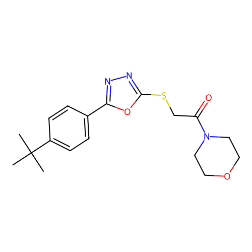 2-{[5-(4-tert-butylphenyl)-1,3,4-oxadiazol-2-yl]sulfanyl}-1-(morpholin-4-yl)ethan-1-one structure