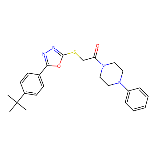 2-{[5-(4-tert-butylphenyl)-1,3,4-oxadiazol-2-yl]sulfanyl}-1-(4-phenylpiperazin-1-yl)ethan-1-one structure