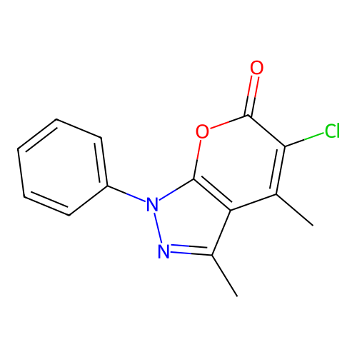 5-Chloro-3,4-dimethyl-1-phenylpyrano[2,3-c]pyrazol-6-one structure