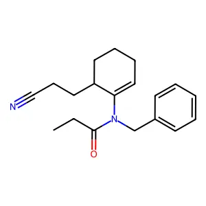 1-(N-Benzyl-N-propionyl)amino-6-(2-cyanoethyl)cyclohexene structure