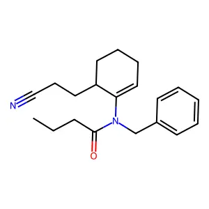 1-(N-Benzyl-N-butanoyl)amino-6-(2-cyanoethyl)cyclohexene structure