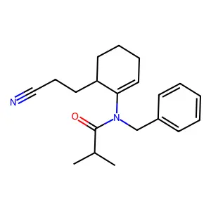 1-(N-Benzyl-N-isobutyryl)amino-6-(2-cyanoethyl)cyclohexene structure