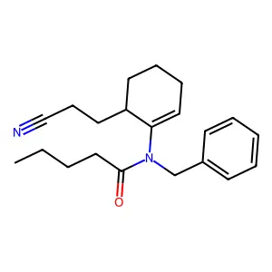 1-(N-Benzyl-N-pentanoyl)amino-6-(2-cyanoethyl)cyclohexene structure