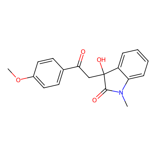 3-hydroxy-3-[2-(4-methoxyphenyl)-2-oxoethyl]-1-methyl-1,3-dihydro-2H-indol-2-one structure