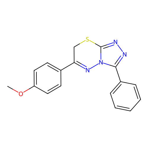 6-(4-methoxyphenyl)-3-phenyl-7H-[1,2,4]triazolo[3,4-b][1,3,4]thiadiazine structure
