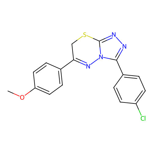 3-(4-chlorophenyl)-6-(4-methoxyphenyl)-7H-[1,2,4]triazolo[3,4-b][1,3,4]thiadiazine structure