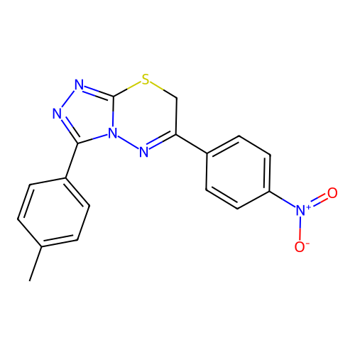 3-(4-methylphenyl)-6-(4-nitrophenyl)-7H-[1,2,4]triazolo[3,4-b][1,3,4]thiadiazine structure