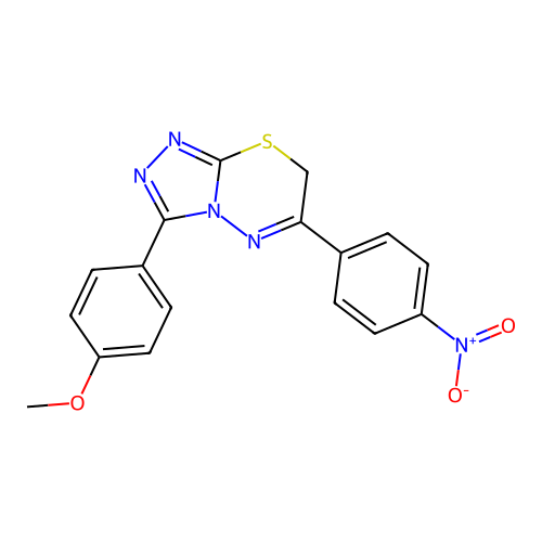 3-(4-methoxyphenyl)-6-(4-nitrophenyl)-7H-[1,2,4]triazolo[3,4-b][1,3,4]thiadiazine structure